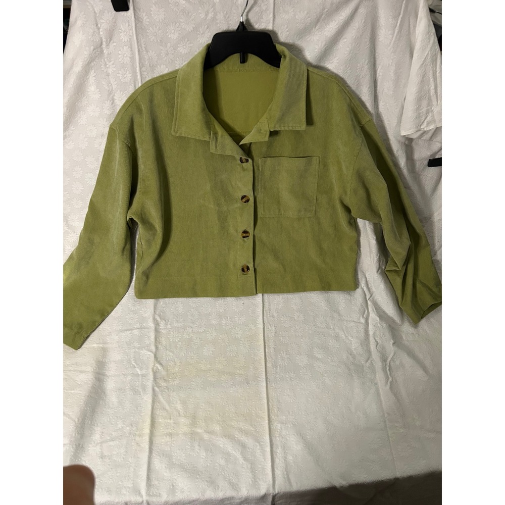 Olive Green Corduroy 90's Vintage Retro minimalist Button Down Shacket Boxy fit